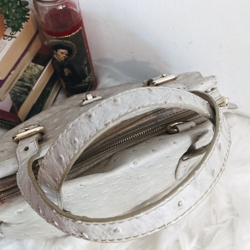 Marc Jacobs Aurora Ostrich Embossed Beige Satchel Purse Beige Off White - Picture 8 of 10